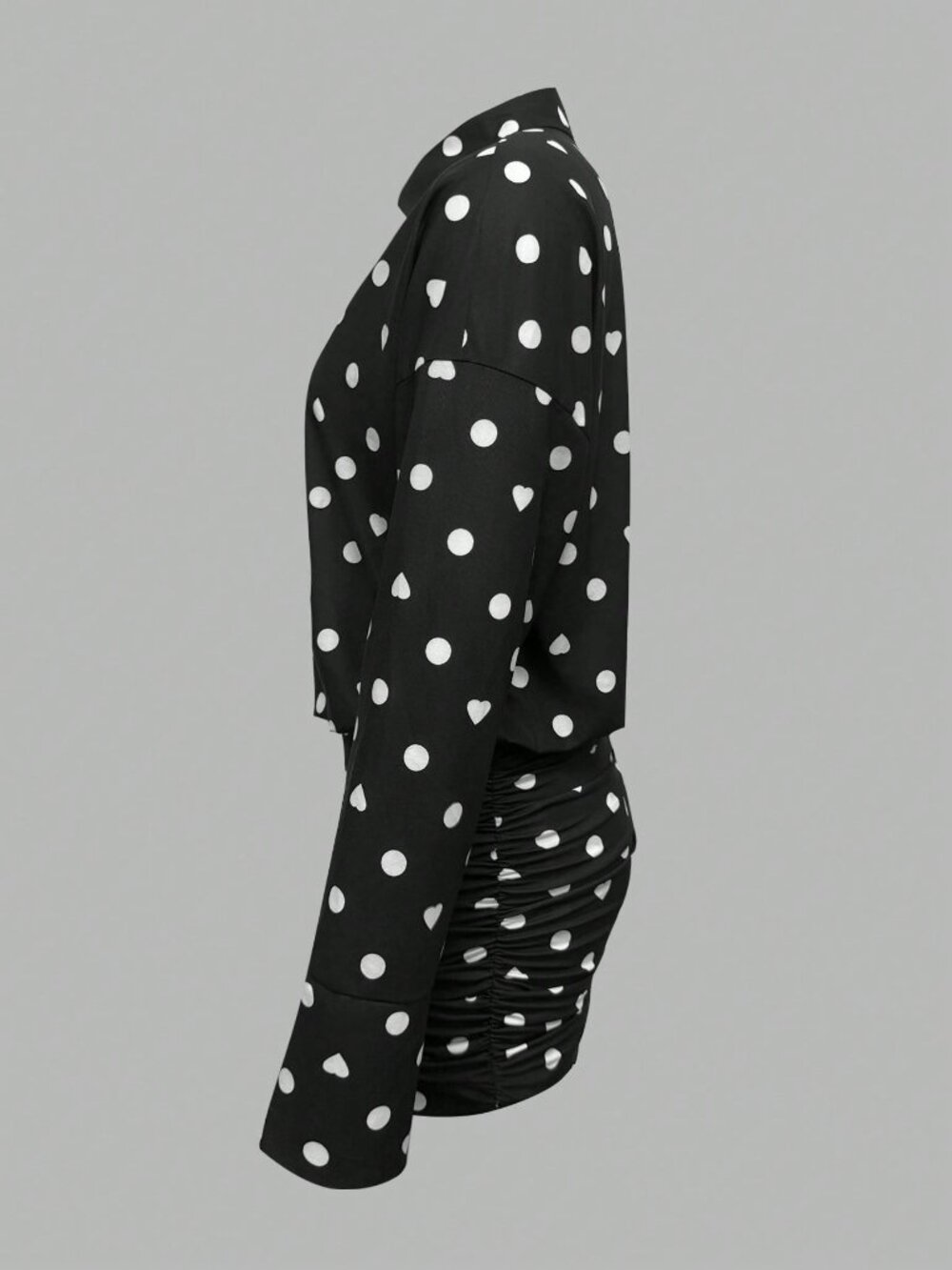 Black Casual Women's Polka Dot Print Front Button Long Sleeve Mini Dress - Picture 4 of 4